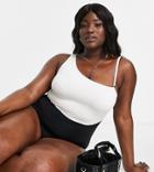 Vero Moda Curve One Shoulder Color Block Swimsuit In Black And White-multi