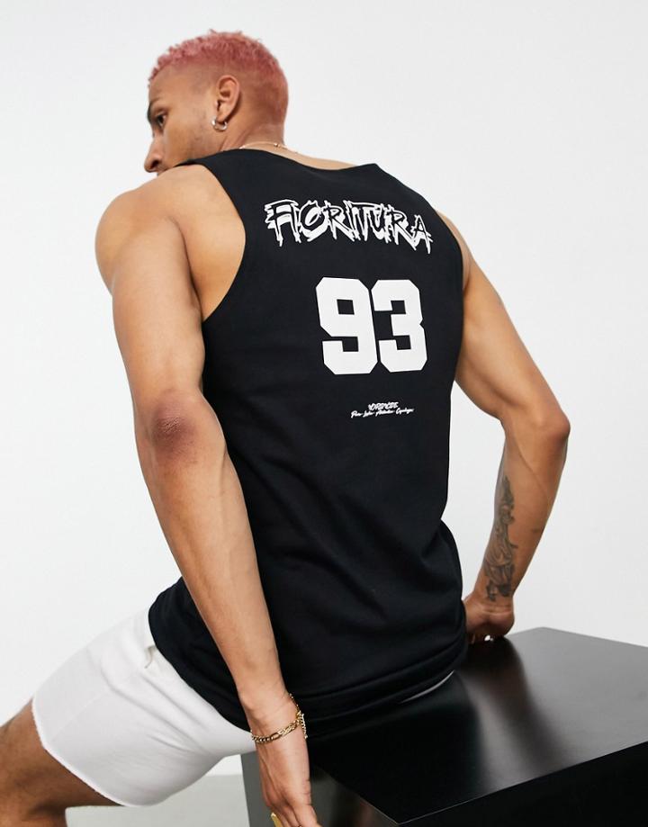 Asos Design Relaxed Tank In Black With Collegiate Print