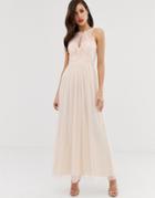 Little Mistress Tulle Maxi Dress With Lace Detail - Pink