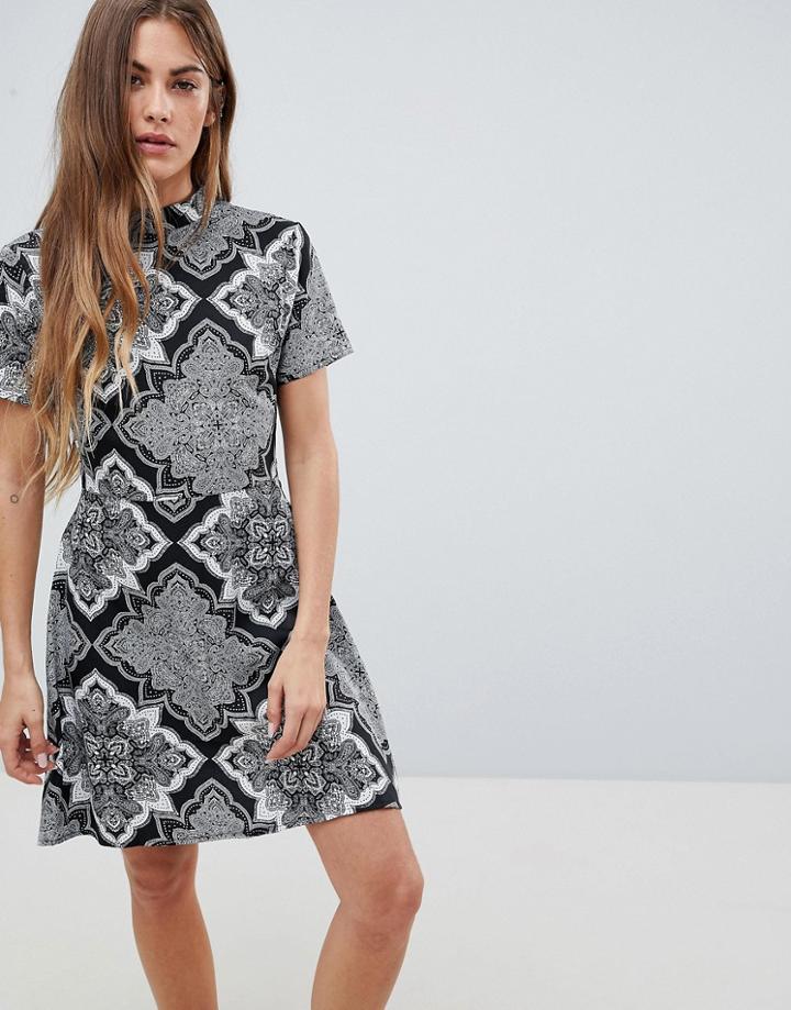 Daisy Street High Neck Printed Dress - Multi