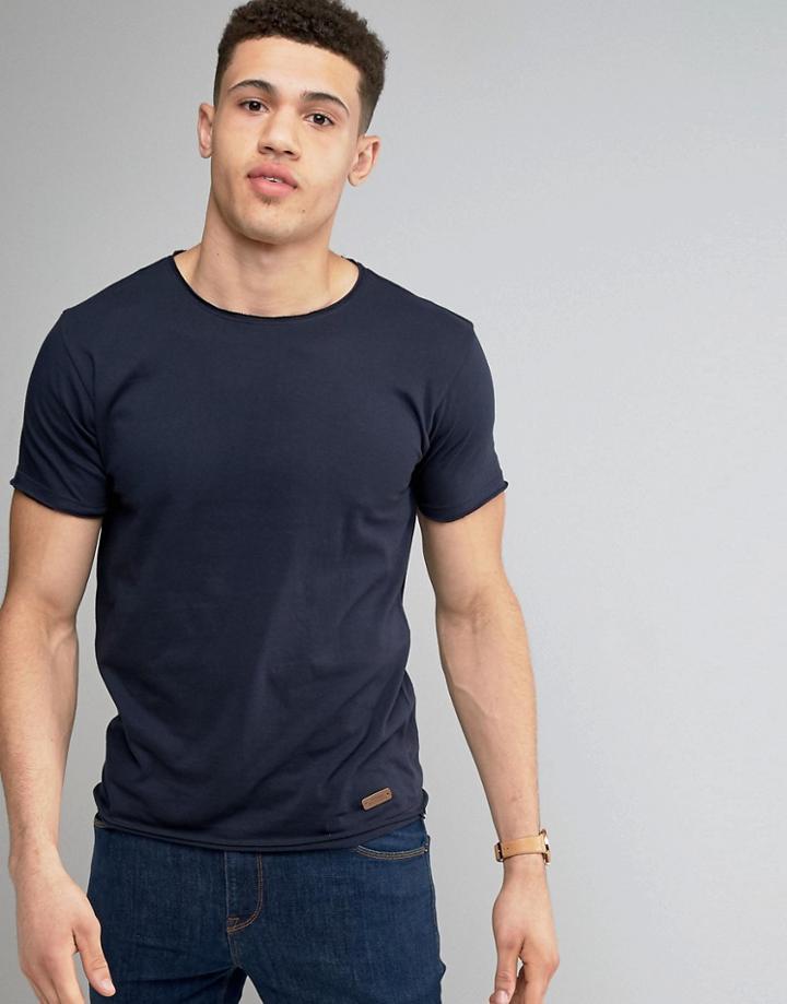 Brave Soul Basic Raw Edge T-shirt - Navy