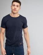 Brave Soul Basic Raw Edge T-shirt - Navy