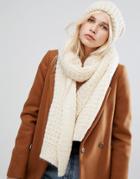 Pieces Knitted Scarf And Hat Set - Cream
