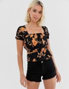 Miss Selfridge Blouse With Square Neck In Floral Print - Black