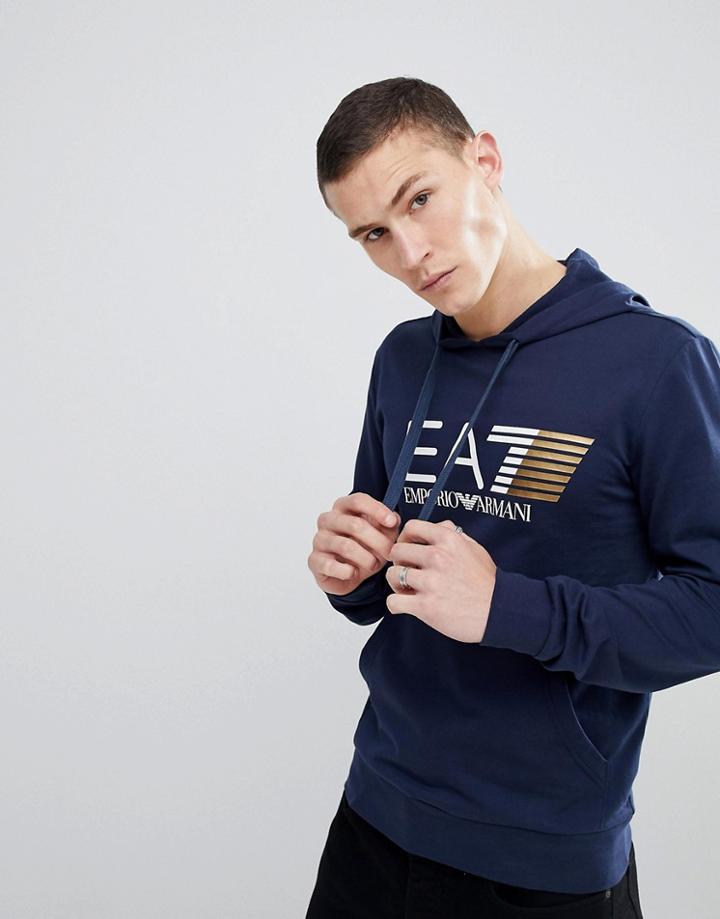 Ea7 Overhead Large Logo Hooded Sweat In Navy - Navy