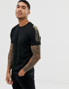 Asos Design T-shirt With Gold Shoulder Pads In Black - Black
