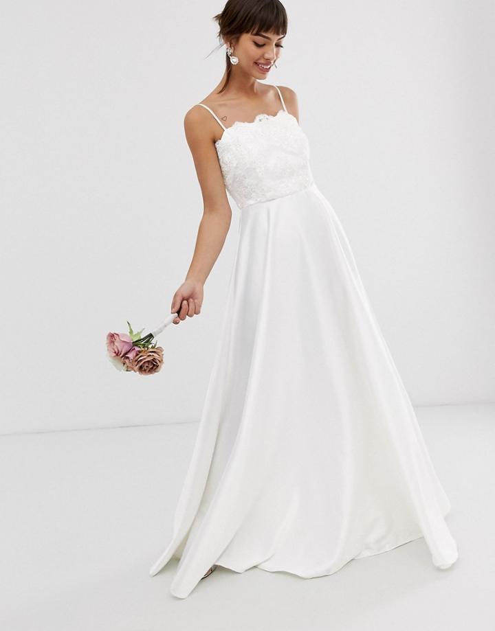 Asos Edition Beaded Lace Cami Wedding Dress With Satin Skirt-white