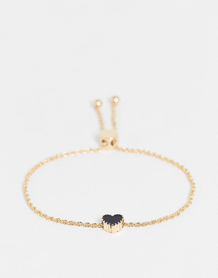 Asos Design Bracelet With Enamel Heart Charm In Gold Tone