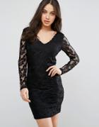 Vila V Neck Lace Bodycon Dress - Black