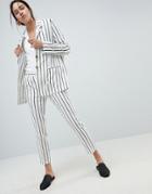 Asos Design Tailored Linen Longline Relaxed Blazer In Stripe - Multi