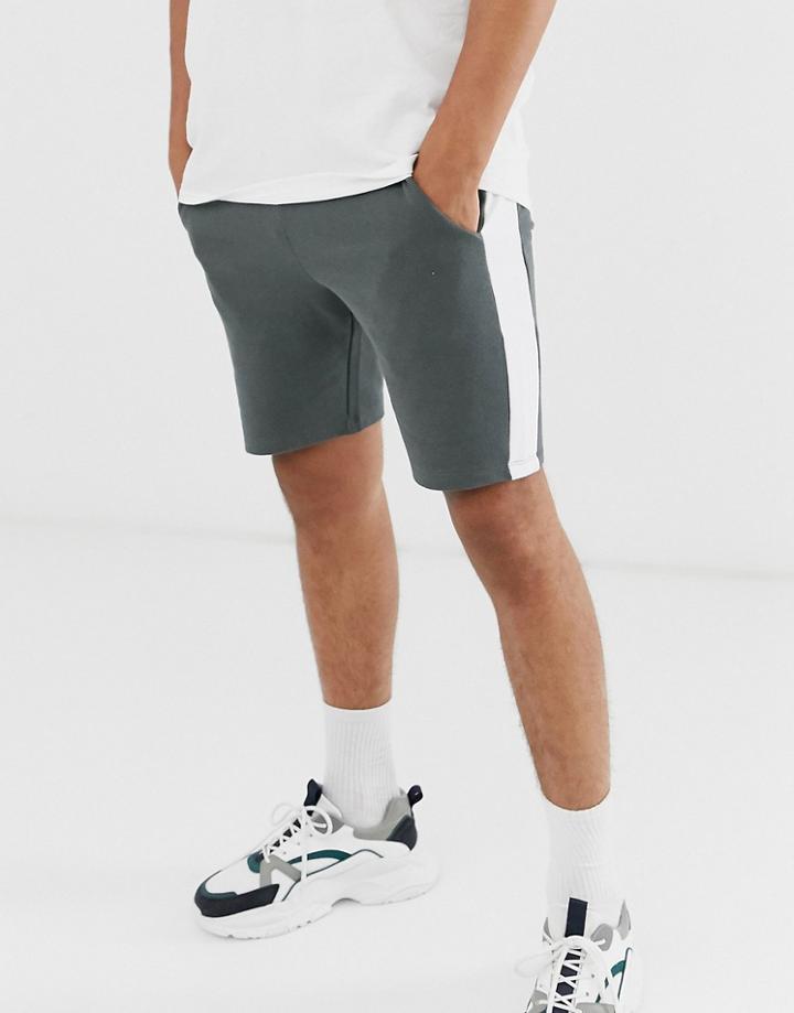 Asos Design Jersey Skinny Shorts In Dark Gray With Side Stripe