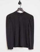 Only Puff Shoulder Detail Rib Top In Black