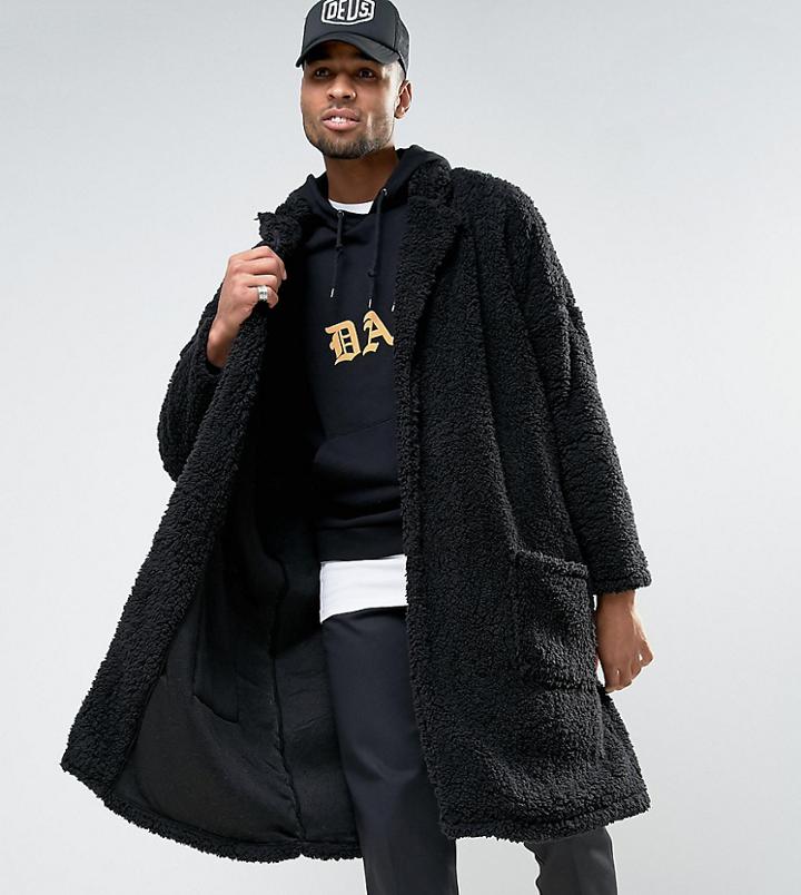 Asos Tall Extreme Oversized Borg Duster Coat In Black - Black