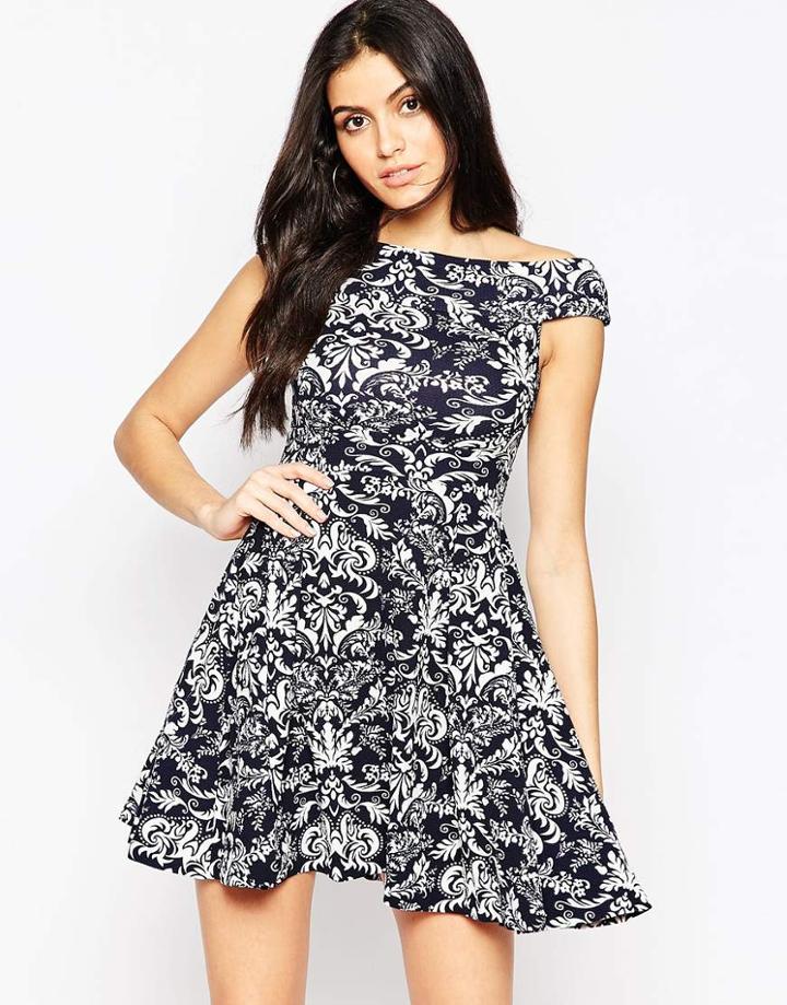 Vesper Posey Bardot Skater Dress - Navy