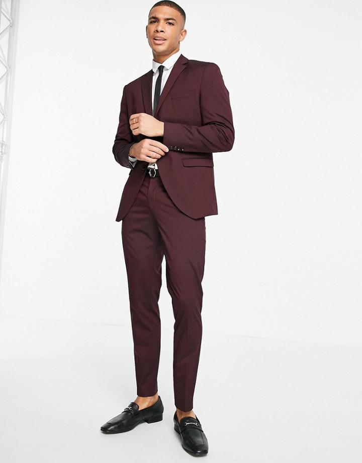 Selected Homme Suit Pant In Slim Fit Burgundy-red