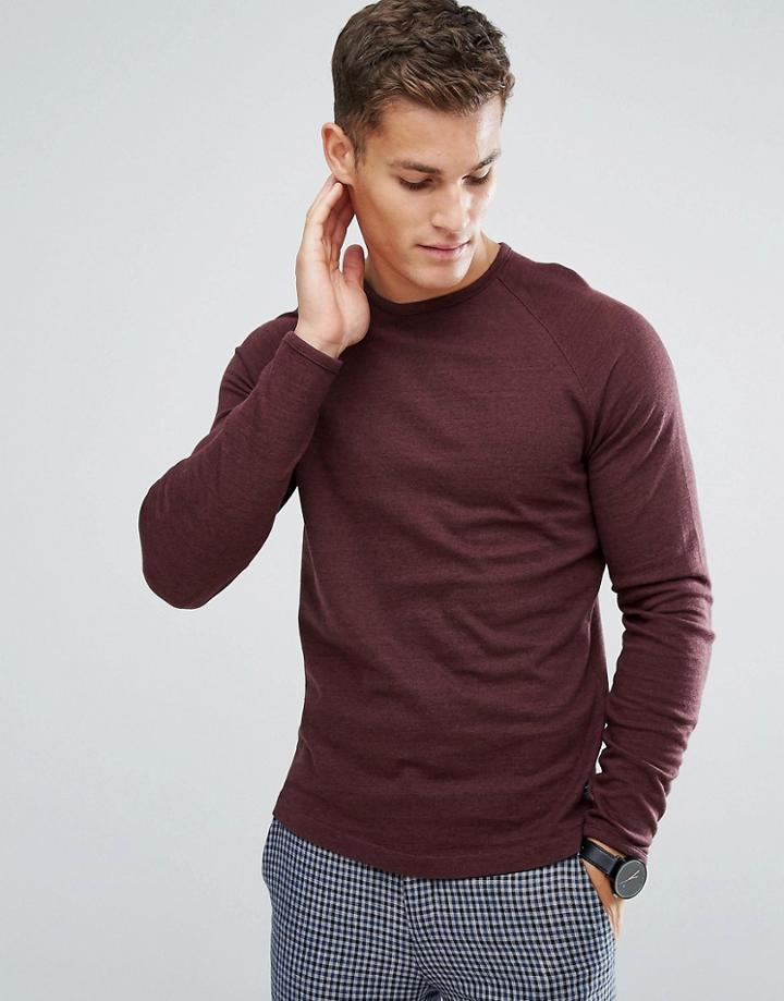 Selected Homme Long Sleeve T-shirt With Raglan Sleeve And Curved Hem - Red