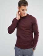 Selected Homme Long Sleeve T-shirt With Raglan Sleeve And Curved Hem - Red