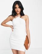 Asos Design Rib Halter Mini Dress With Seam Detail In White