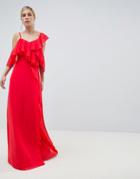 Asos Design Wrap Maxi Dress With Ruffles-red