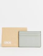 Asos Design Cardholder In Sage Green Leather With Black Edge