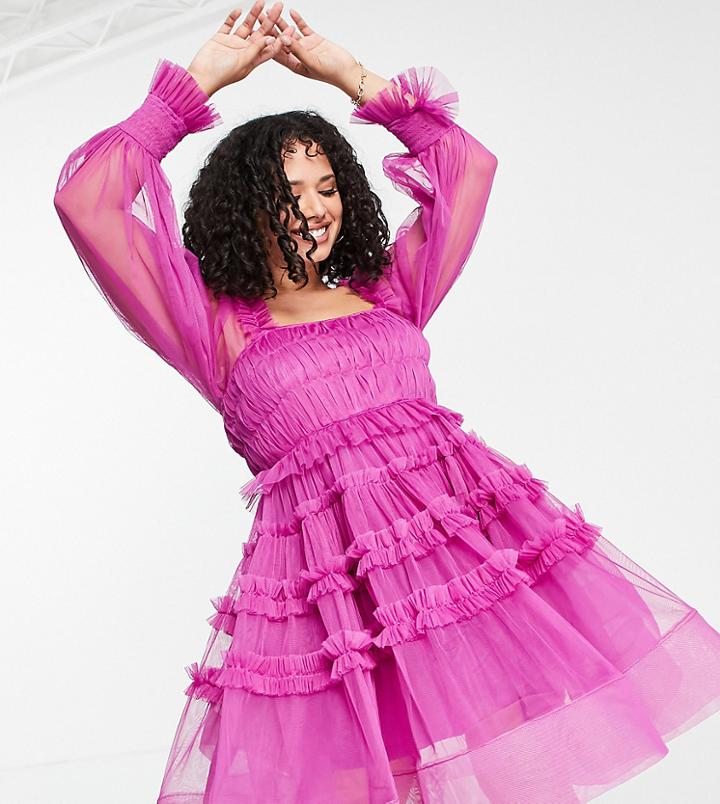Lace & Beads Plus Exclusive Tulle Smock Mini Dress In Purple