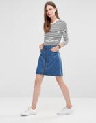 Only Zip Front Denim Skirt - Blue
