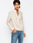 Asos Casual Tuck Detail Blouse In Linen Mix - Stone