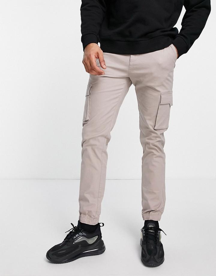 Asos Design Slim Pants With Cargo Pockets In Beige-neutral