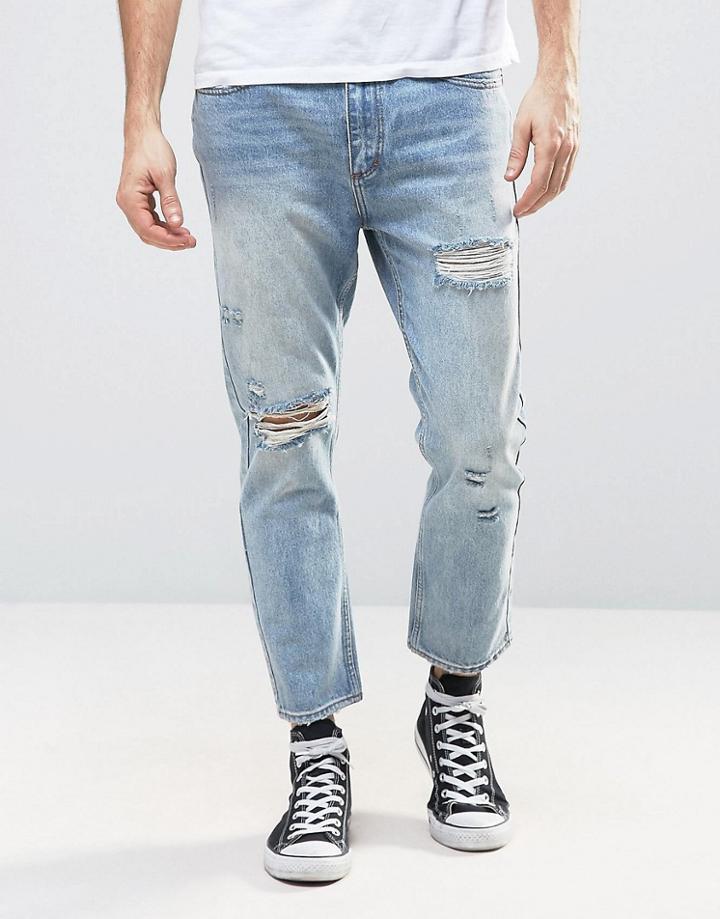 Rollas Stubs Rigid Cropped Slim Jean Stone Destroyed Rip And Repair -