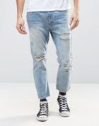 Rollas Stubs Rigid Cropped Slim Jean Stone Destroyed Rip And Repair -