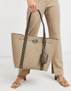 River Monogram Shopper Bag With Pouch In Brown