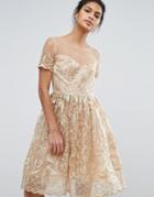 Chi Chi London Premium Lace Midi Prom Dress In Gold - Gold