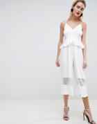 Asos Design Cami Jumpsuit With Peplum And Lace Insert - White