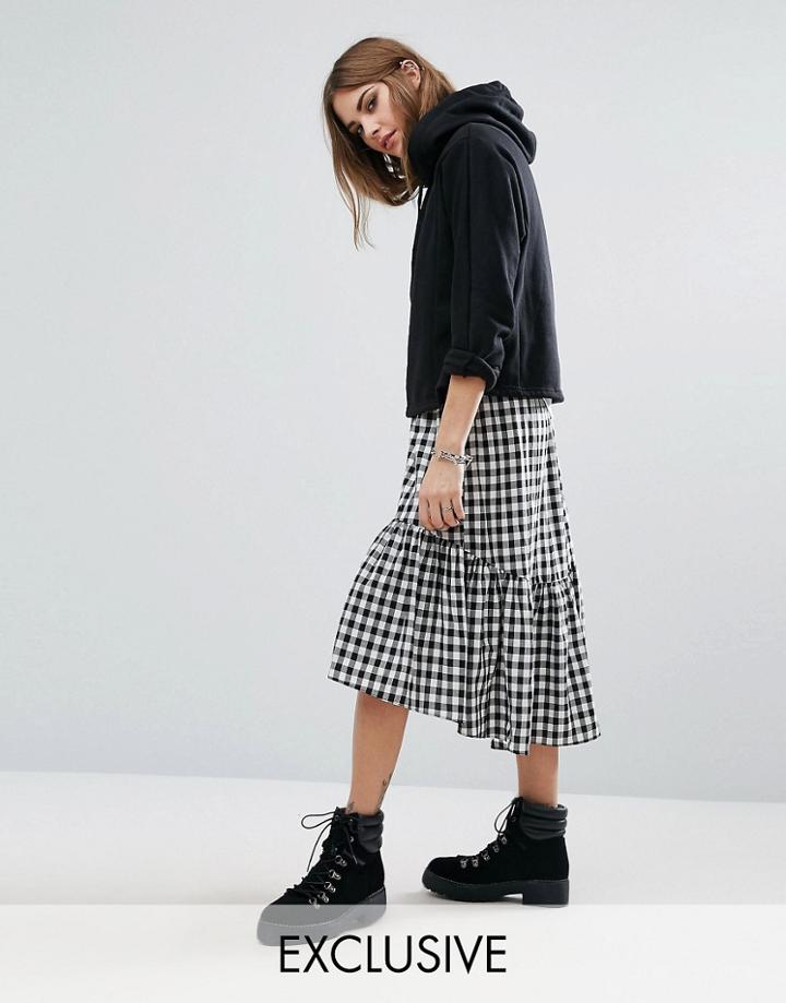 Reclaimed Vintage Drop Hem Skirt In Check - Black