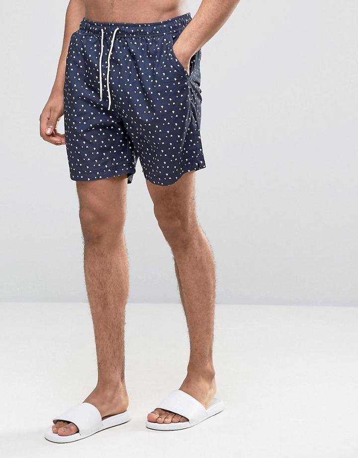 Selected Homme Swim Shorts With Floral Print - Navy