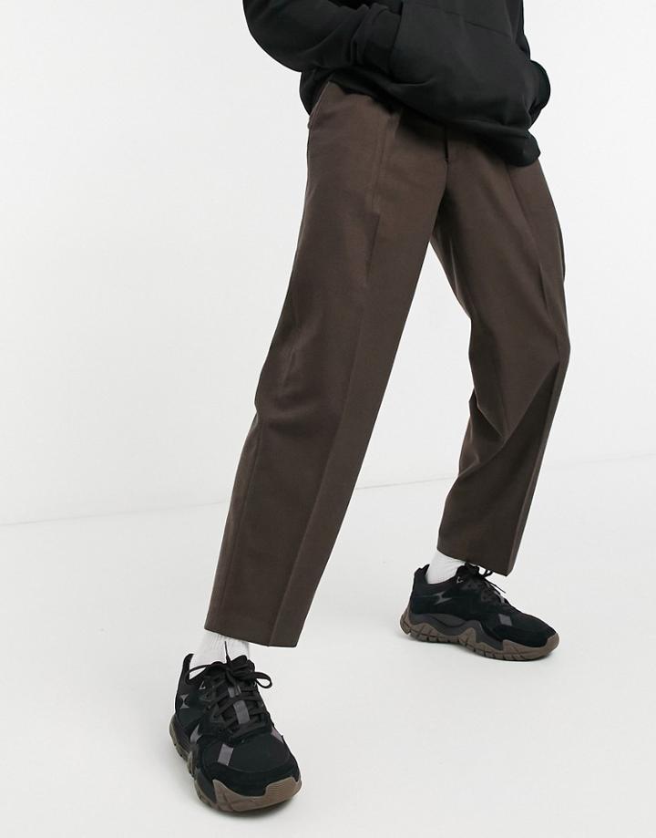 Asos Design Oversized Tapered Smart Pants In Brown Flannel