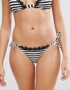 Asos Mix And Match Tie Side Bikini Bottom In Stripe With Crochet Trim