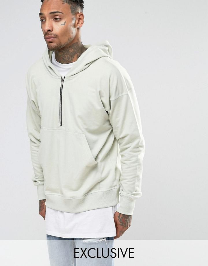 Other Uk Oversized Hoodie With Half Zip - Blue