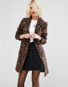 Asos Slim Coat In Leopard Print - Multi