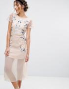 Frock & Frill Embroidered Paneled Midi Dress - Pink