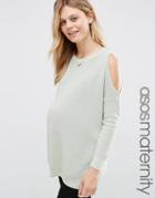 Asos Maternity Sweater With Cold Shoulder Detail - Green