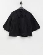 Vero Moda Peplum Smock Shirt With Puff Sleeves In Black