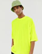 Asos Design Oversized T-shirt With Half Sleeve In Neon Yellow Velour - Green
