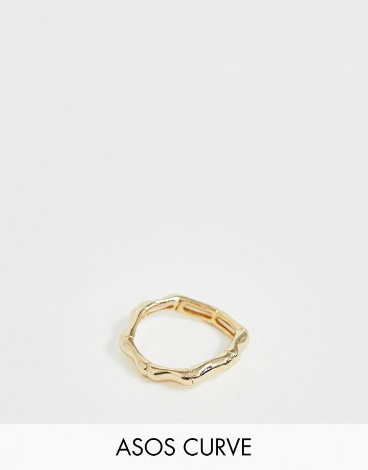 Asos Design Curve Stretch Ring In Bamboo Design In Gold Tone - Gold