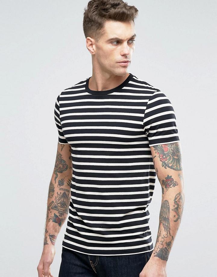 Asos Muscle T-shirt With Black And Ecru Stripes - Black