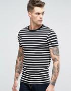 Asos Muscle T-shirt With Black And Ecru Stripes - Black
