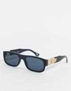 Asos Design Rectangle Sunglasses In Black Plastic With Gold Arm Detail
