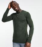 Brave Soul Tall Crew Neck Sweater In Khaki Mix-green