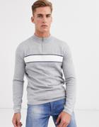Selected Homme Chest Stripe Quarter Zip Sweater In Gray