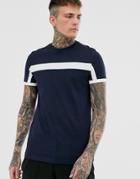 Asos Design T-shirt With Color Block Panels In Navy - Navy